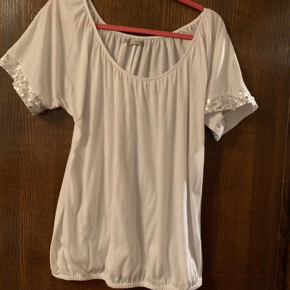 Maurice’s white blouse with sequin sleeve